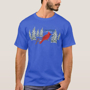 Red Cardinal Birds Pine Tree Winter Scene Vintage T-Shirt