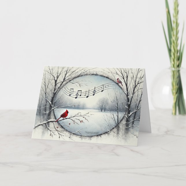 Red Cardinal Birds Snowy Woods Musical Notes 2 (Front)