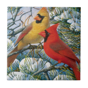 Red Cardinal Birds Winter Snow Ceramic Tile