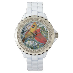 Red Cardinal Birds Winter Snow Chic Cute Watch