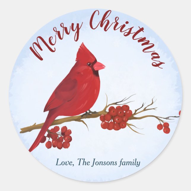 Red Cardinal Birthday Christmas   Classic Round Sticker (Front)