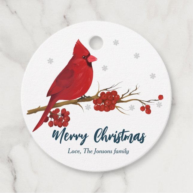 Red Cardinal Birthday Christmas  Favour Tags (Front)
