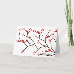 Red cardinal, branch & berries  Christmas holidays Holiday Card