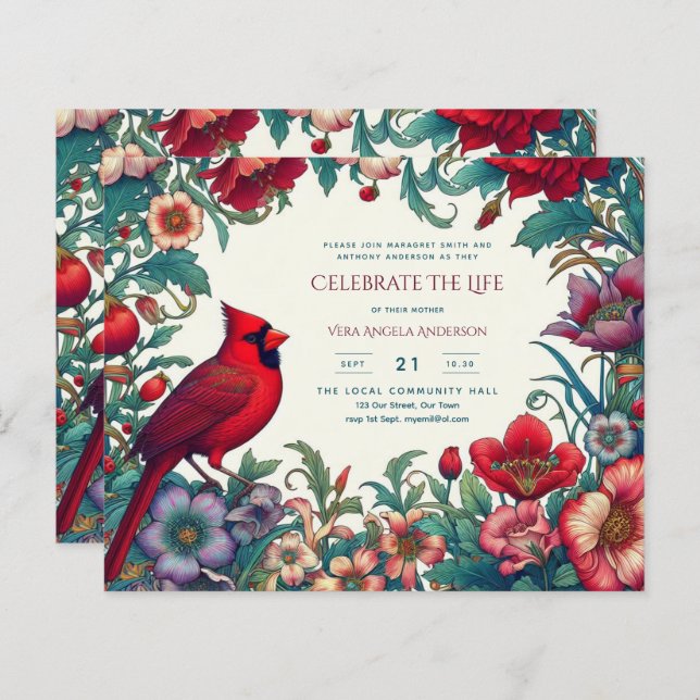 Red Cardinal Celebration of Life Funeral Memorial  (Front/Back)