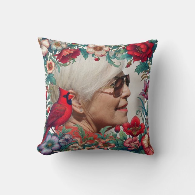 Red Cardinal Celebration of Life PHOTO Cushion (Front)