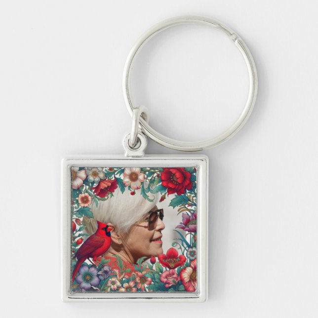 Red Cardinal Celebration of Life PHOTO Key Ring (Front)