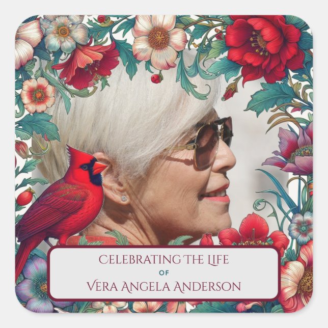 Red Cardinal Celebration of Life PHOTO Square Sticker (Front)