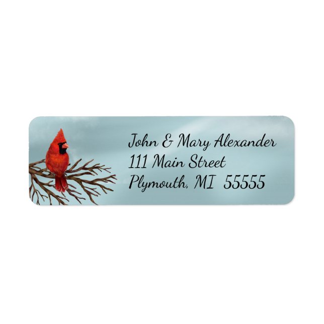 Red Cardinal Christmas Envelope Return Address Lab Label (Front)