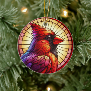 Red Cardinal Christmas Glass Tree Decoration