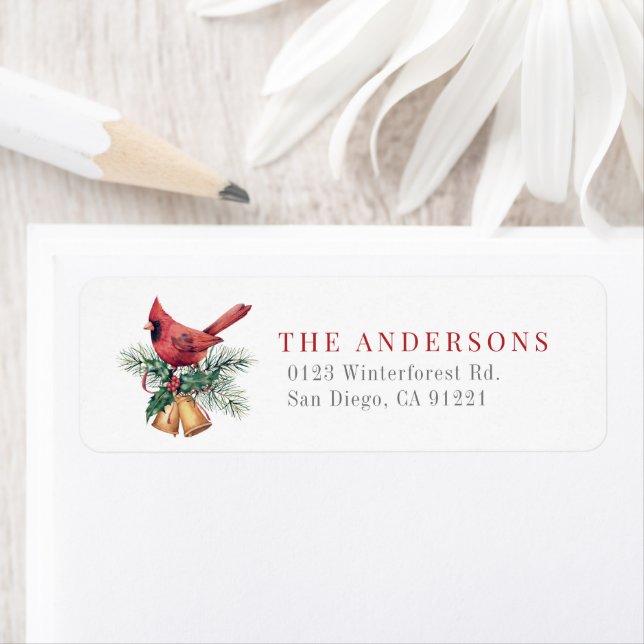Red Cardinal Christmas Holiday Return Address Return Address Label (Insitu)