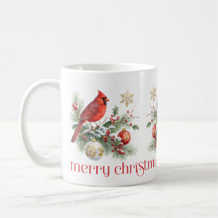 Red Cardinal Christmas Holly Bouquet Coffee Mug