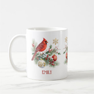 Red Cardinal Christmas Holly Bouquet Coffee Mug