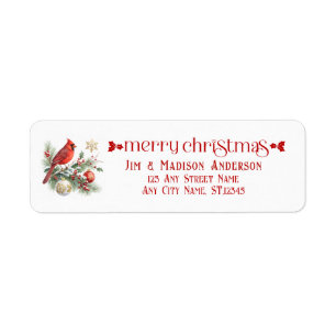 Red Cardinal Christmas Holly Bouquet Return Address Label