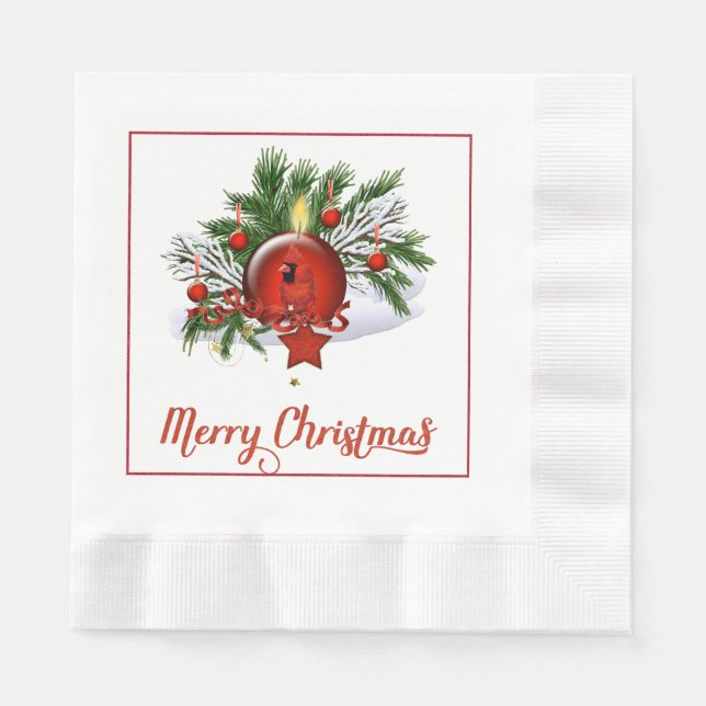Red Cardinal Christmas Paper Napkin (Front)