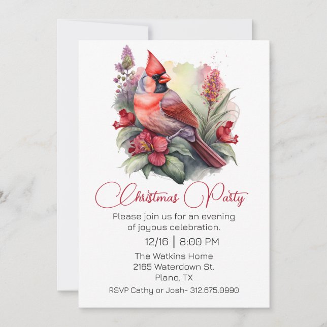 Red Cardinal Christmas Party  Invitation (Front)