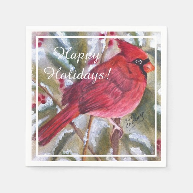 Red Cardinal Christmas Party Napkin (Front)