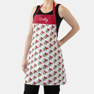 Red Cardinal Christmas Pattern Personalised Apron