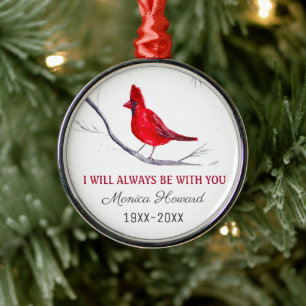 Red Cardinal Christmas Tribute Remembrance Bird Metal Ornament