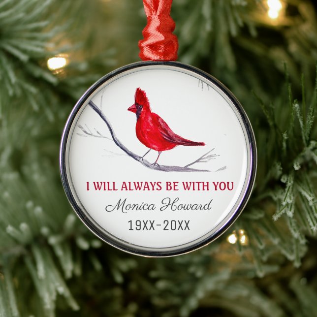 Red Cardinal Christmas Tribute Remembrance Bird Metal Ornament (Tree)