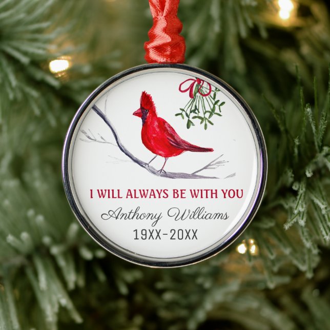 Red Cardinal Christmas Tribute Remembrance Bird Metal Ornament (Tree)