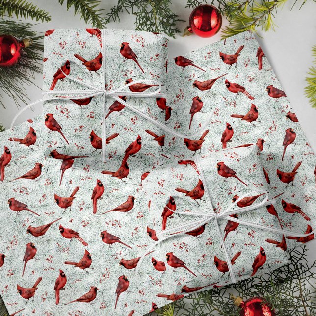 Red Cardinal Christmas Winter Holiday Wrapping Paper Sheet (Creator Uploaded)