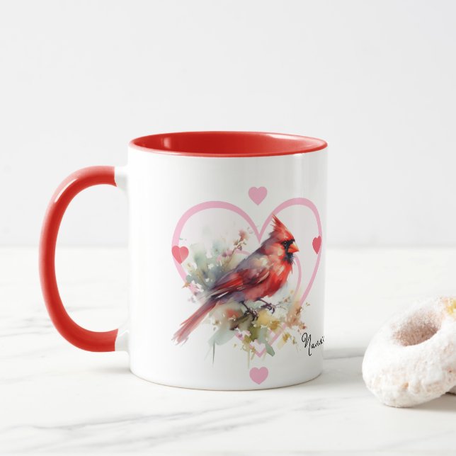  Red Cardinal Heart Mug (With Donut)