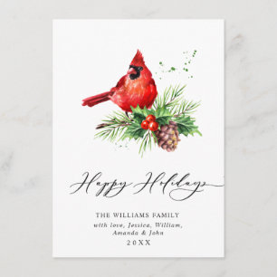 Red Cardinal Holly Berry Christmas Greeting Holiday Card