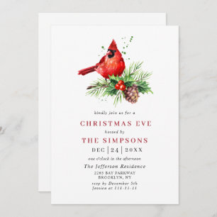 Red Cardinal Holly Berry Holiday CHRISTMAS EVE Invitation