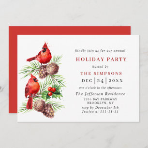 Red Cardinal Holly Berry Holiday CHRISTMAS PARTY Invitation