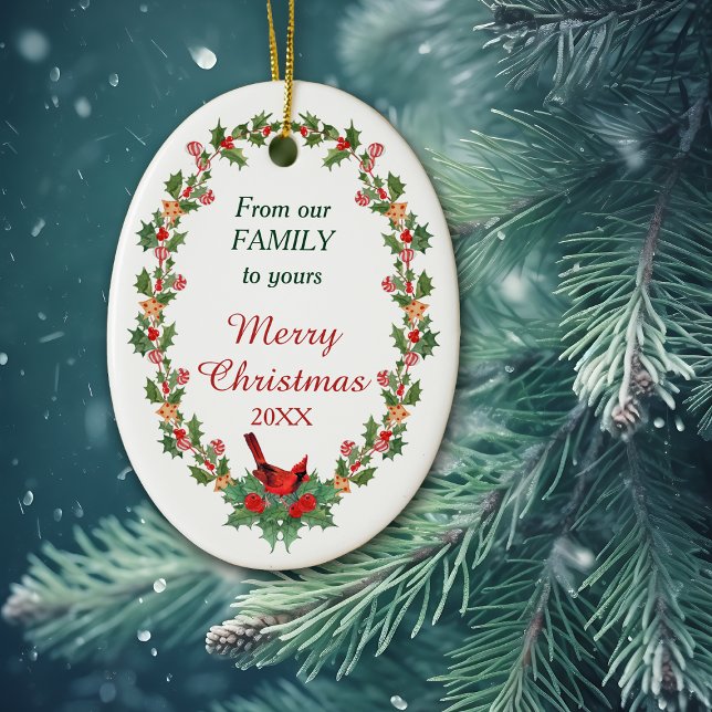 Red Cardinal Holly Christmas Cookie Ceramic Ornament (Creator Uploaded)