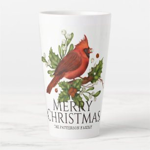 Red Cardinal Holly Christmas Custom Name Latte Mug