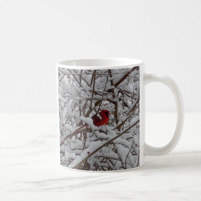Red Cardinal in a Snow Filled Tree Coffee Cup (Right)