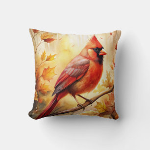 Red Cardinal in Autumn Fall Cushion