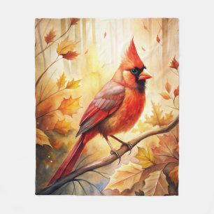 Red Cardinal in Autumn Fall Fleece Blanket
