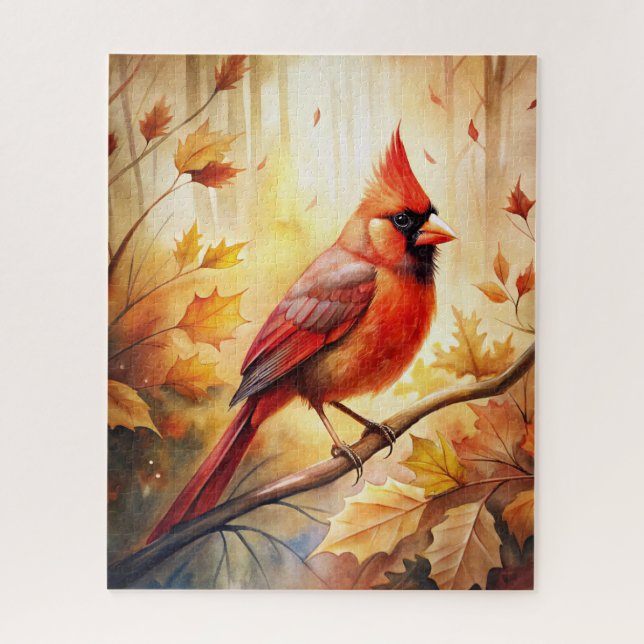 Red Cardinal in Autumn Fall Jigsaw Puzzle (Vertical)