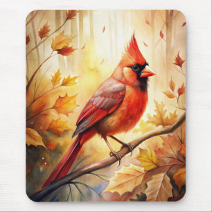 Red Cardinal in Autumn Fall Mouse Pad