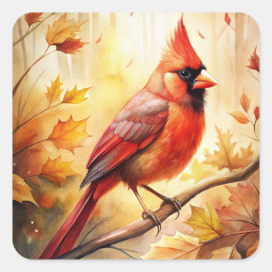 Red Cardinal in Autumn Fall Square Sticker