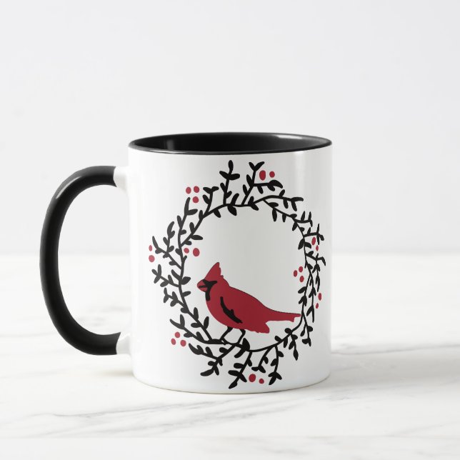RED CARDINAL in BERRY WREATH Mug (Left)