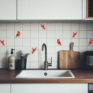 Red Cardinal in flight Ceramic Tile