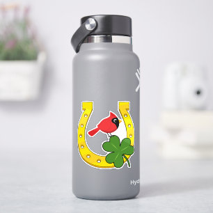Red Cardinal in Golden Horseshoe with Shamrock