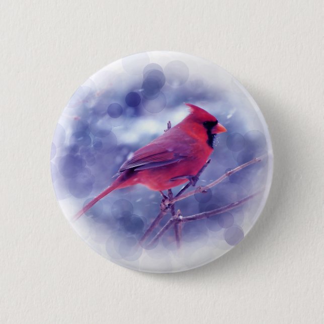 Red Cardinal in the Blizzard 6 Cm Round Badge (Front)