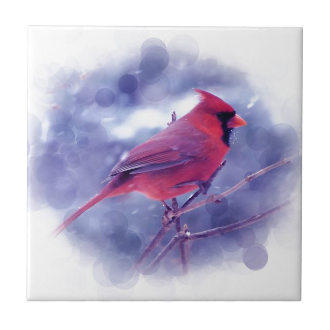 Red Cardinal in the Blizzard Ceramic Tile (Front)