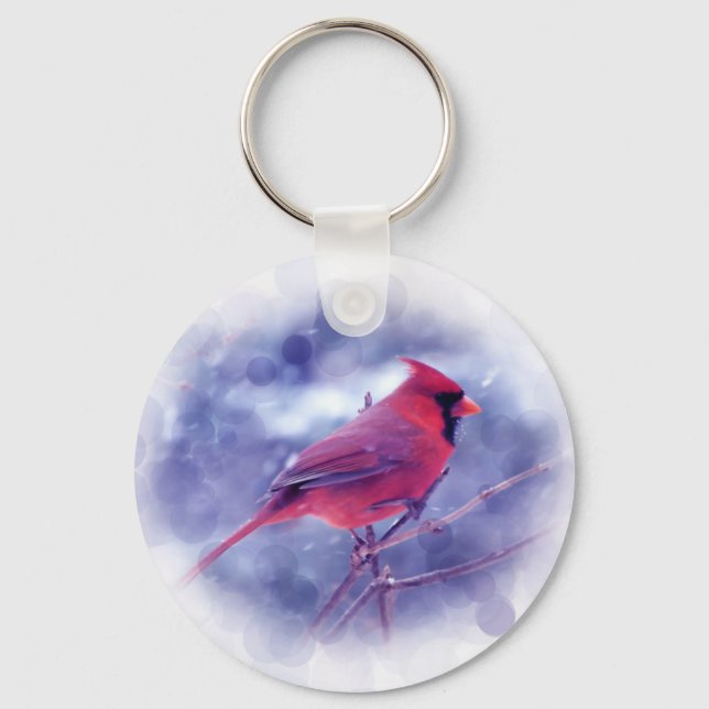 Red Cardinal in the Blizzard Key Ring (Front)
