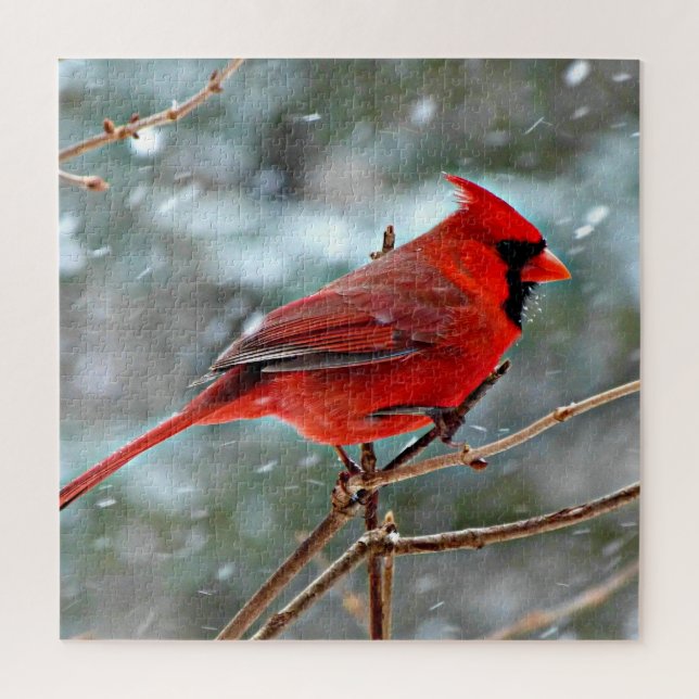 Red Cardinal in the Snow Jigsaw Puzzle (Vertical)
