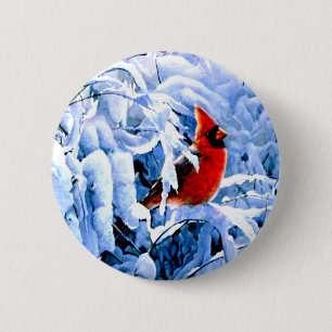 Red Cardinal In the Winter Snow 6 Cm Round Badge