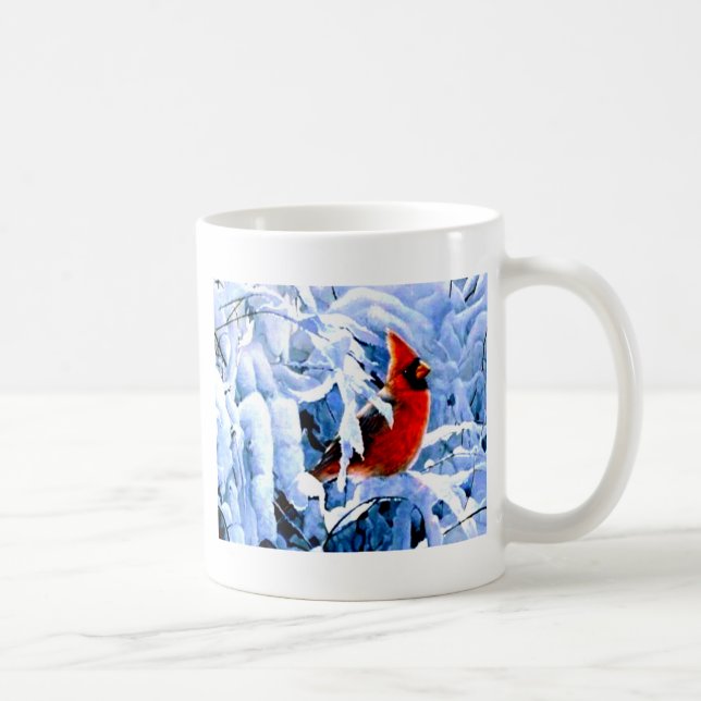Red Cardinal In the Winter Snow Coffee Mug (Right)