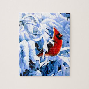 Red Cardinal In the Winter Snow Jigsaw Puzzle