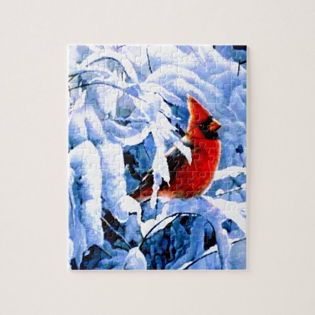Red Cardinal In the Winter Snow Jigsaw Puzzle (Vertical)