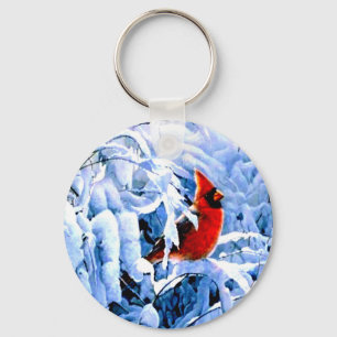 Red Cardinal In the Winter Snow Key Ring