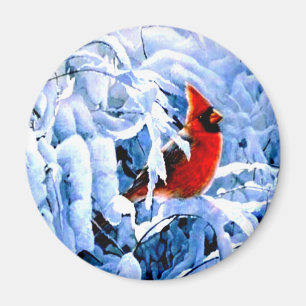 Red Cardinal In the Winter Snow Magnet